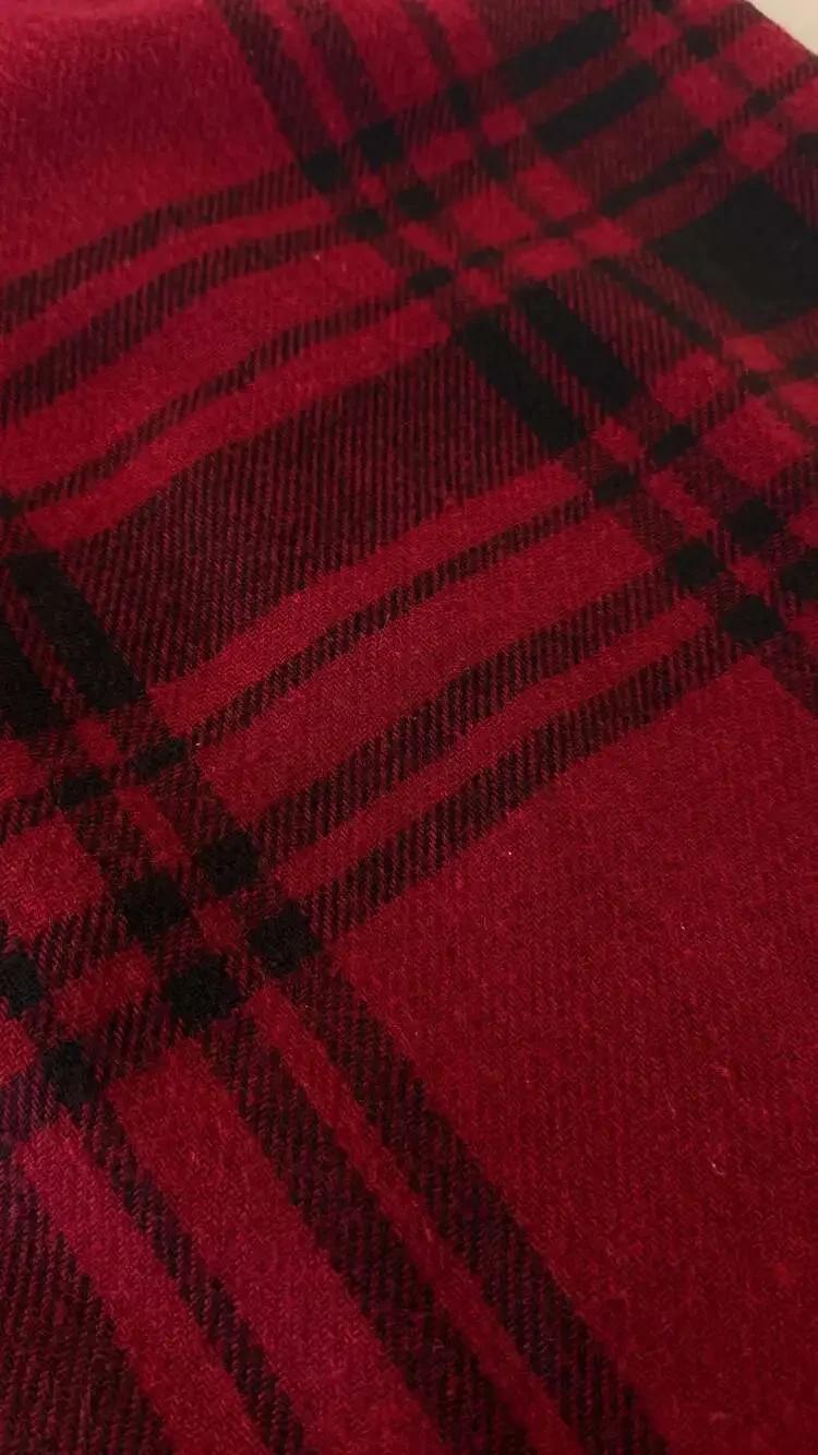 Vintage Red Black Plaid Wool Blend Midi Skirt with Fringe Size 14